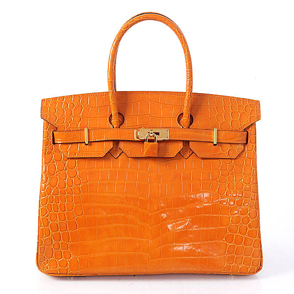 H35 Hermes Birkin 35CM pelle di coccodrillo in luce arancione con Go